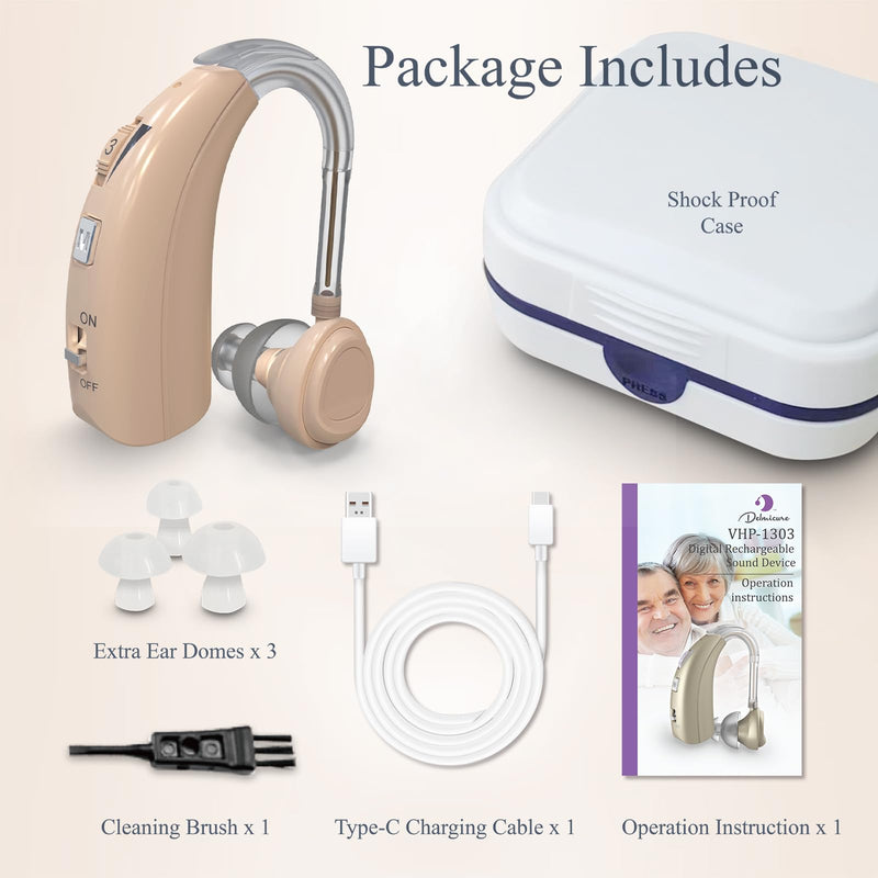 [Australia] - Delmicure 1303S Rechargeable Sound Device, Intelligent Noise Canceling, 2 Modes with Adjustable Volume Single-1303 Beige 