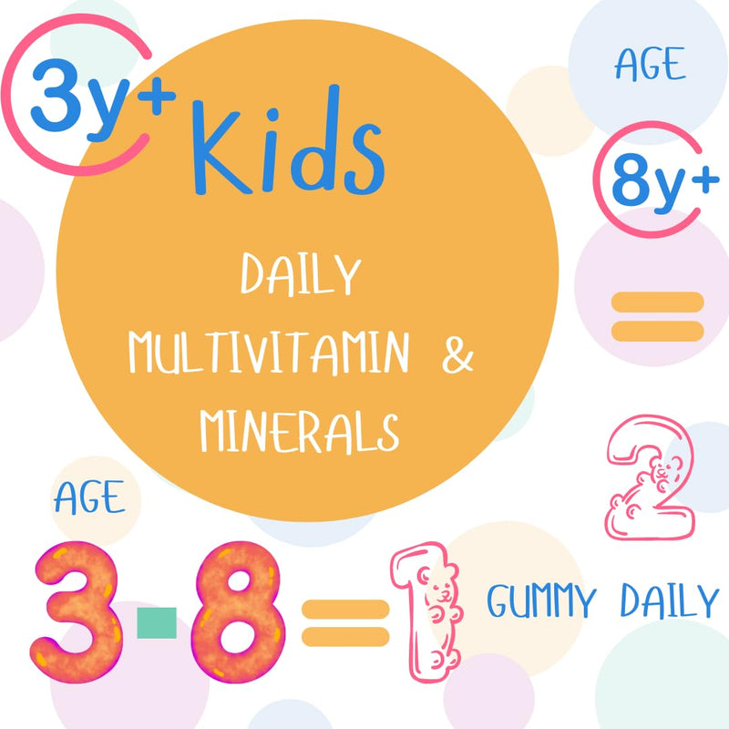 Multivitamin Gummy for Kids - 60 Natural Berry Flavoured Vitamins & Mineral Gummies for Children - Free from Artificial sweeteners - Vitamins D, C, A, B, & E chewable Supplements 3 Years +