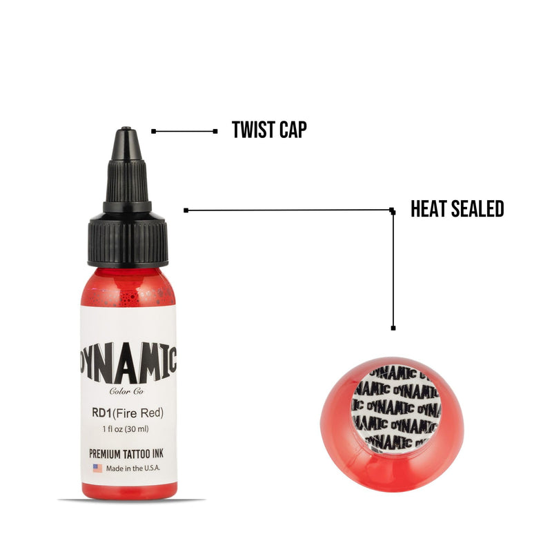 [Australia] - Dynamic Color Co- Fire Red Tattoo Ink, Made in USA, Sterilized, Vibrant, Vegan, Since 1990, (1oz Bottle) 