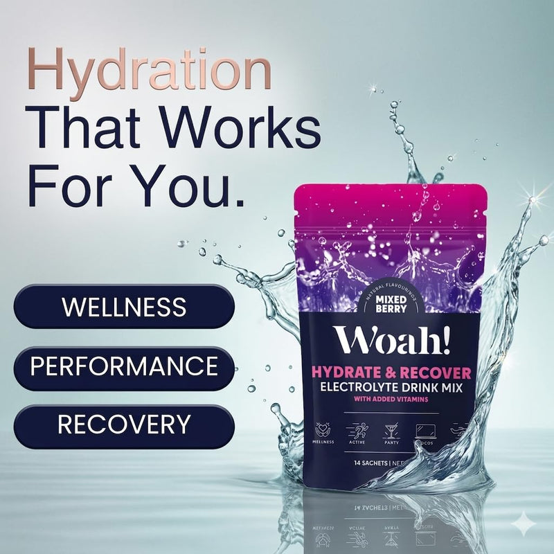 WOAH Electrolyte Powder Drink Mix – WHO ORS Hydration Formula, 5 Electrolytes + 5 Vitamins, Low Sugar, 15 Calories, Rapid Hydration & Recovery – Mixed Berry, 14 Sachets 14 Servings (Pack of 1)