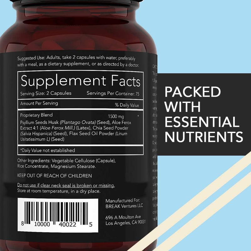 [Australia] - California Basics Extra Strength Fiber Supplements for Men (150 Count) - Daily Dietary Chia Flaxseed Psyllium Husk Vegan Capsules - High Fiber Supplement Pills Zero for Him Fiber Pills 150 Count (Pack of 1) 
