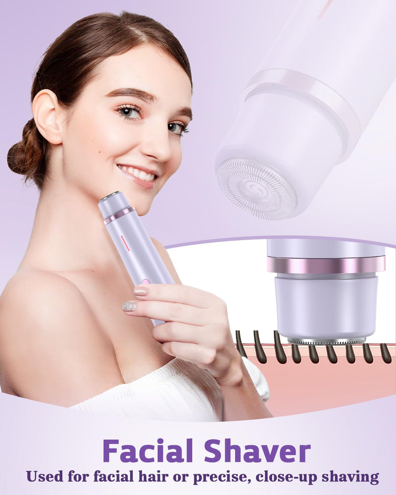 [Australia] - Bikini Trimmer for Women, Dual-Head Women's Electric Razor, 2-in-1 Electric Shaver for Women Pubic Hair/Legs/Arms/Underarm/Face, IPX7 Waterproof Wet/Dry Use (Purple) Purple 