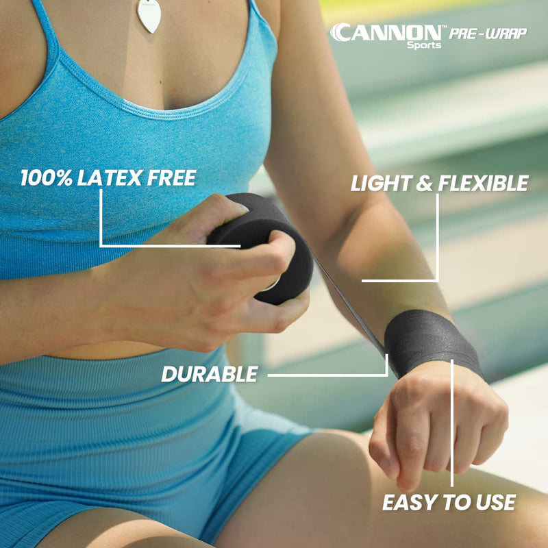 [Australia] - Cannon Sports Pre Wrap 30 Yard Roll Athletic Foam Tape Underwrap for Ankles Wrists Knees Elbows Hair (Black) Black 