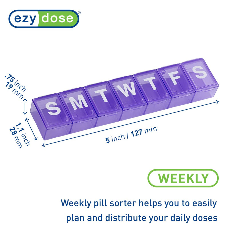Ezy Dose Weekly (7-Day) Pill Organizer, Medium Planner, Purple, BPA-Free | Compact Daily Vitamin & Supplement Medicine Case, Pop Up Compartments, Convenient and Easy to Use, Travel-Friendly, BPA-Free