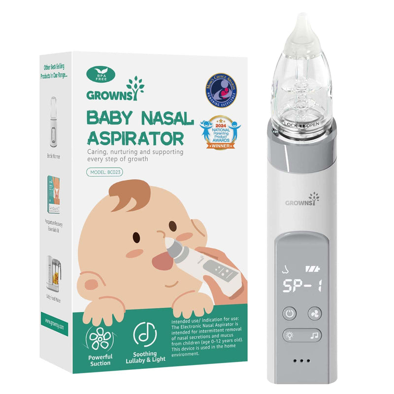 [Australia] - GROWNSY Nasal Aspirator for Baby, Electric Baby Nose Sucker with Larger Suction Chamber and More Powerful Suction, Automatic Nose Cleaner with Music and Light Soothing Function Grey 