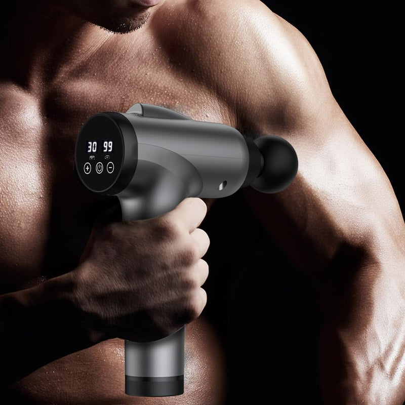 [Australia] - Massage Gun Deep Tissue, Handheld Electric Muscle Massager, High Intensity Percussion Massage Device for Pain Relief with 9 Attachments & 30 Speed(Grey) Grey 