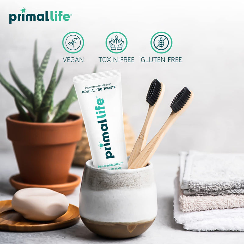 [Australia] - Primal Life Organics Premium Dirty Mouth Mineral Toothpaste - Nano-Hydroxyapatite, Colloidal Silver, Charcoal - Organic, All Natural Whitening Formula (Peppermint Flavor, 4 Oz) Peppermint 