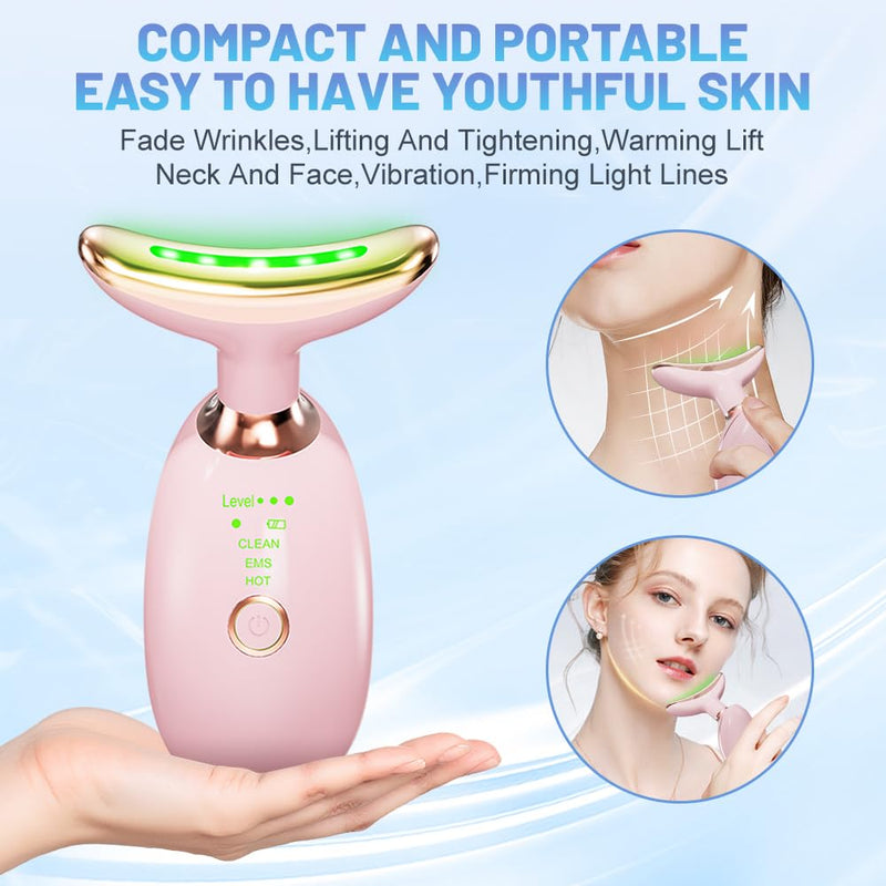 Face and Neck Massager Tool, 3 Color LED Red-Light-Therapy Wand for Skin Care