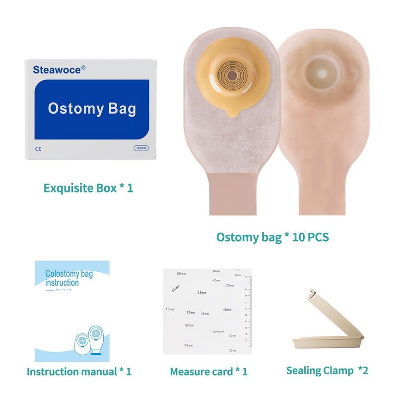 [Australia] - 10 PCS Colostomy Bags, One Piece Convex Ostomy Bag Ostomy Supplies,15mm-45mm Cut-to-Fit Drainable Pouches for Stoma Care 