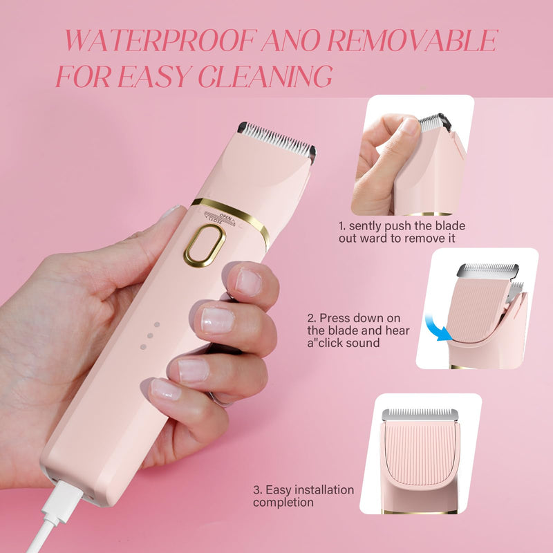 [Australia] - Bikini Trimmer for Women: 3 in 1 Gentle&Painless Electric Razor for Women,120min Cordless Runtime,USB Charge Dock,Ceramic Blade,IPX7 Waterproof Wet & Dry Use &Easy Cleaning Travel Grooming Kit (Pink) Pink 