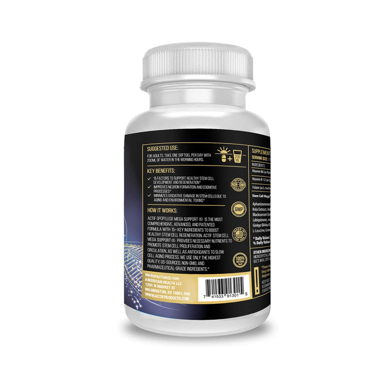 ACTIF Stem Cell Mega Support with 15 Factors - Non-GMO, 2 Month Supply, Made in USA