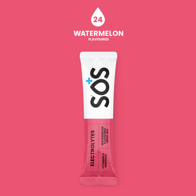 SOS Hydrating Electrolyte Powder (Watermelon Flavour - 24 Servings) Best Fast Acting, Low Calorie Rehydration Sports Drink