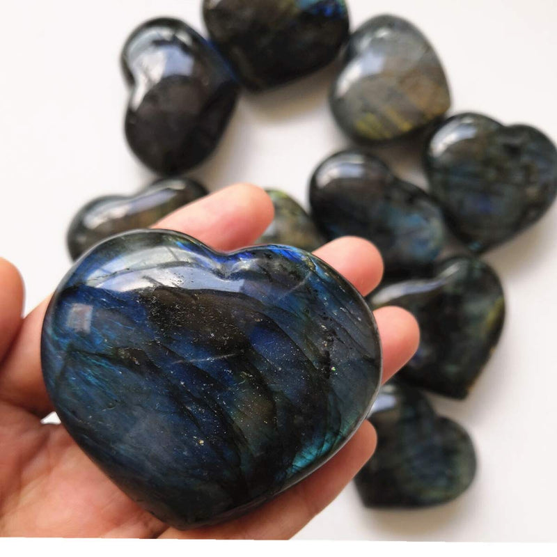 Heart Shaped Crystal Stone - Polished Gemstone Pocket Worry Stone, Natural Healing Crystal Heart Gift for Valentine Mothers Day, 57-65 mm Labradorite 3