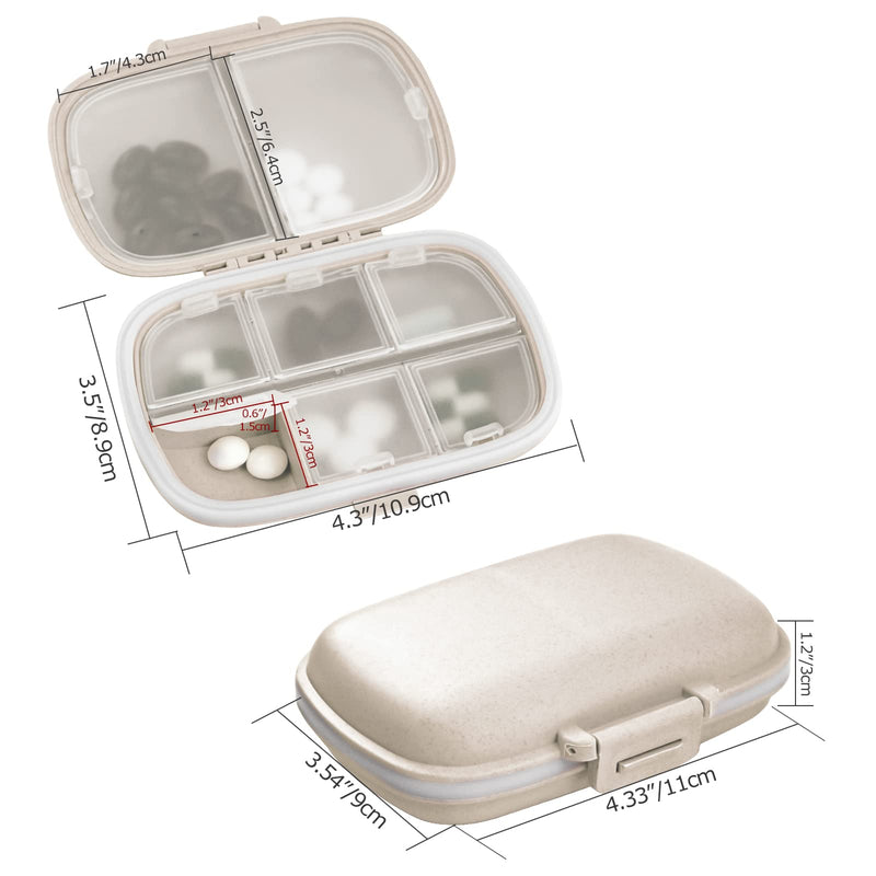Travel Pill Organizer, 8 Compartments Portable Pill Case, Small Pill Box | [1Pack] [Beige] [For Pocket Purse Portable Medicine Vitamin Container] Beige