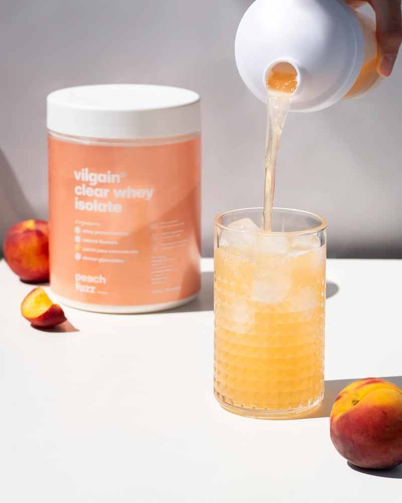 Vilgain Clear Whey Isolate Peach Fuzz 500g Refreshing Protein Lemonade with 84% Protein | Naturally Sweetened with Stevia