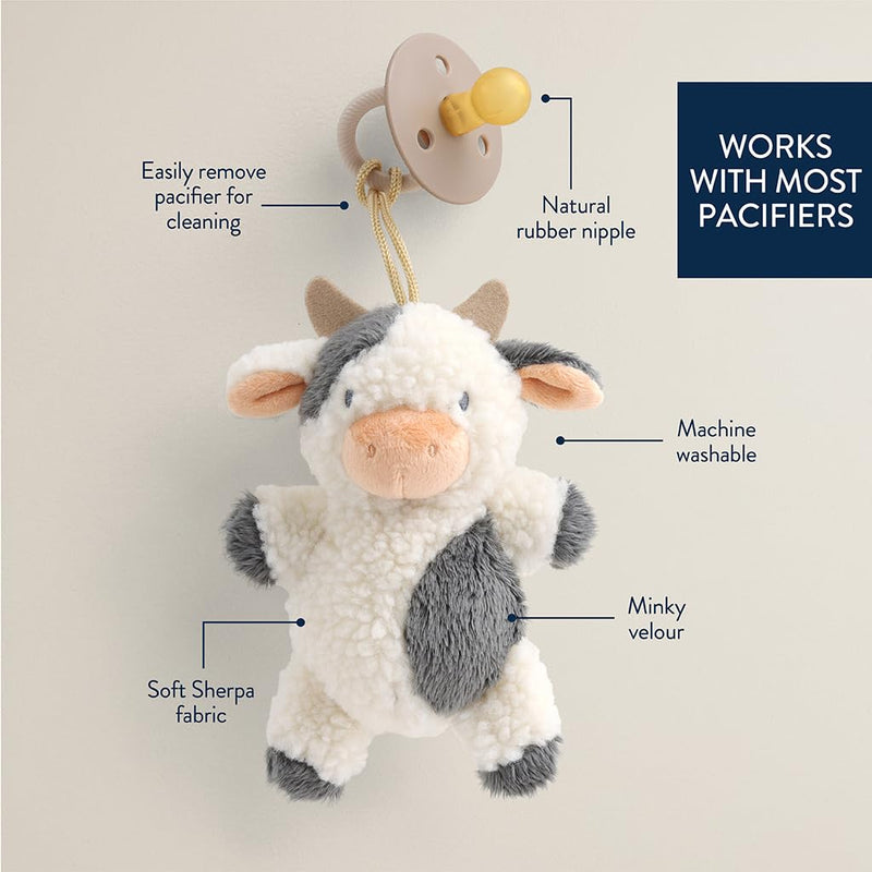 [Australia] - Itzy Ritzy Pacifier & Lovey Set - Natural Rubber Pacifier with Stuffed Animal Lovey - Detachable Plush Cow Binky Holder & Coordinating Natural Rubber Binky, Ideal for Ages 0-6 Months (Cow) 1 Count (Pack of 1) 