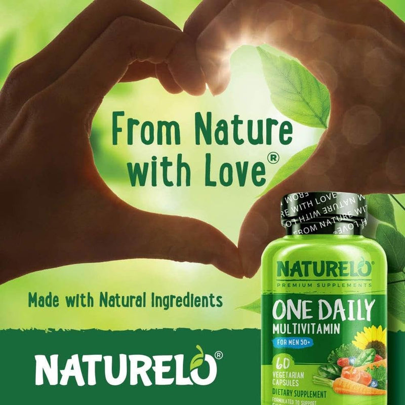 Men’s 50+ Multivitamin Easy One a Day | 60 Vegan Capsules (2 Month Supply) | 29 Essential Vitamins, Minerals & Fruit & Veg Extracts, for Men’s Health and Vitality | NATURELO 60 count (Pack of 1)