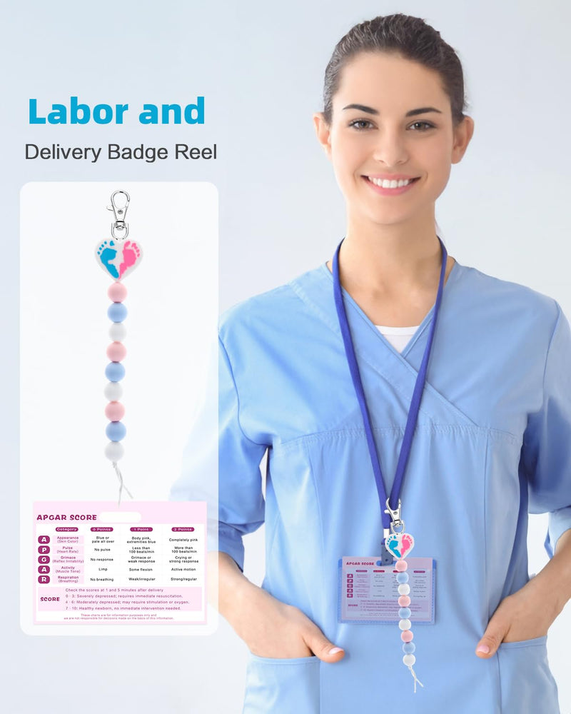 [Australia] - Cervical Dilation Beads with APGAR Score Newborn Assessment Reference Card, Labor and Delivery Nurse Essentials Badge Reel Rn Badge Buddy (Baby Footprint) Baby Footprint 