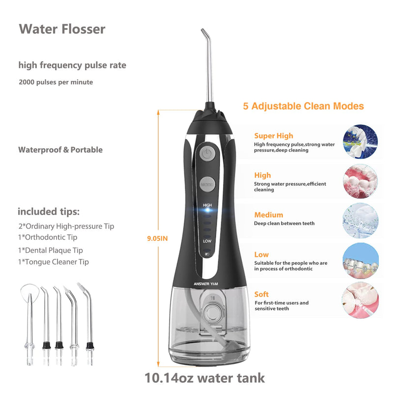 [Australia] - Oral Irrigator Test Winner 2024, Mouth Cleaner, 300ML Wireless Oral Irrigator for Removes Food Remains and Cleans Teeth, IPX7 Oral Irrigator Home & Travel for Braces and Bridge ASIN (Black) Black 