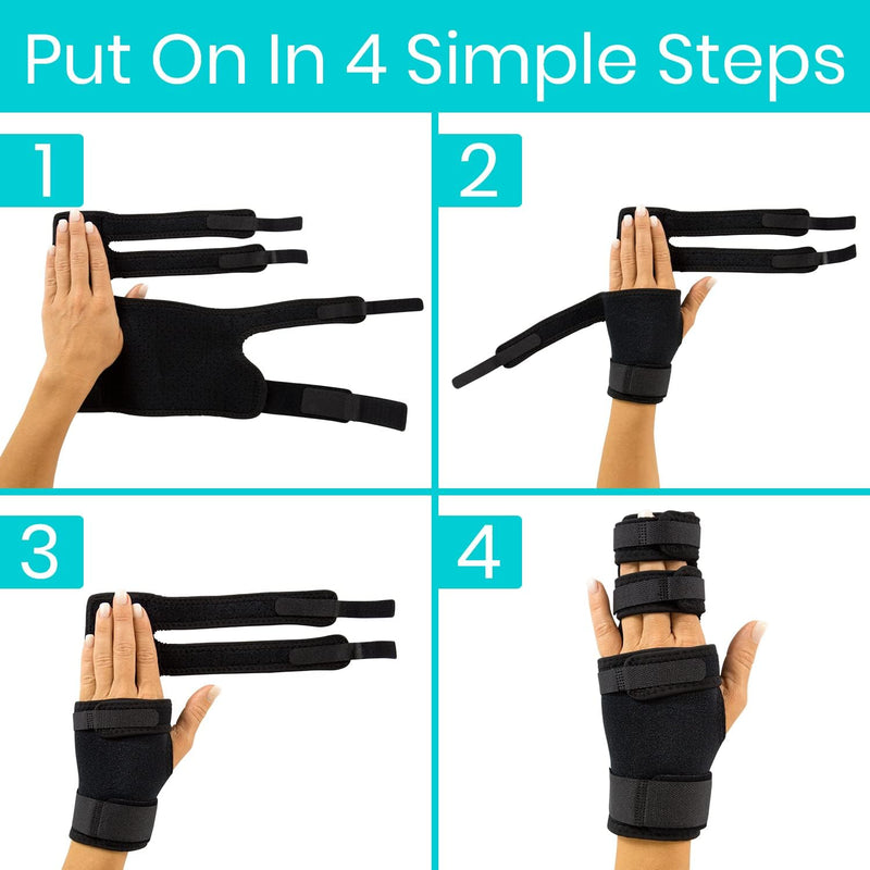[Australia] - Vive Trigger Finger Splint - 2 Finger Brace for Middle, Index, Pinky, or Ring Fingers - Adjustable Hand and Wrist Support - Straightening Immobilizer for Broken Fingers, Arthritis, and Contractures Black 