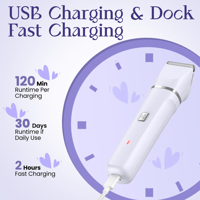 [Australia] - Electric Razors for Women - Wet/Dry Womens Electric Shaver for Bikini/Pubic Hair/Face/Legs/Intimate Area, epilators Hair Removal with Dock Charging, Christmas Gifts & Stocking Stuffers (Purple) 2-in-1 Purple 