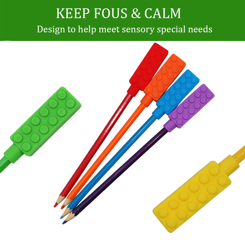 [Australia] - Chewable Pencil Toppers for Sensory Kids Boys and Girls (6 Pack), Silicone Rainbow Chew Toys for Chewers with Special Oral Motor Needs, Chewing Brick Tools Fidget Stim Toy for Autism Children Student 