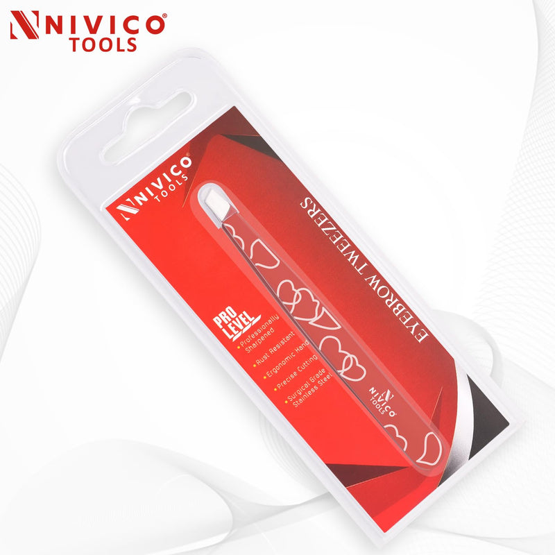 NIVICO Eyebrow Tweezer Hair Removal, Slant Stainless Steel 9.5cm Ingrown Facial Hair Tweezers for Men And Women (Red Coated)