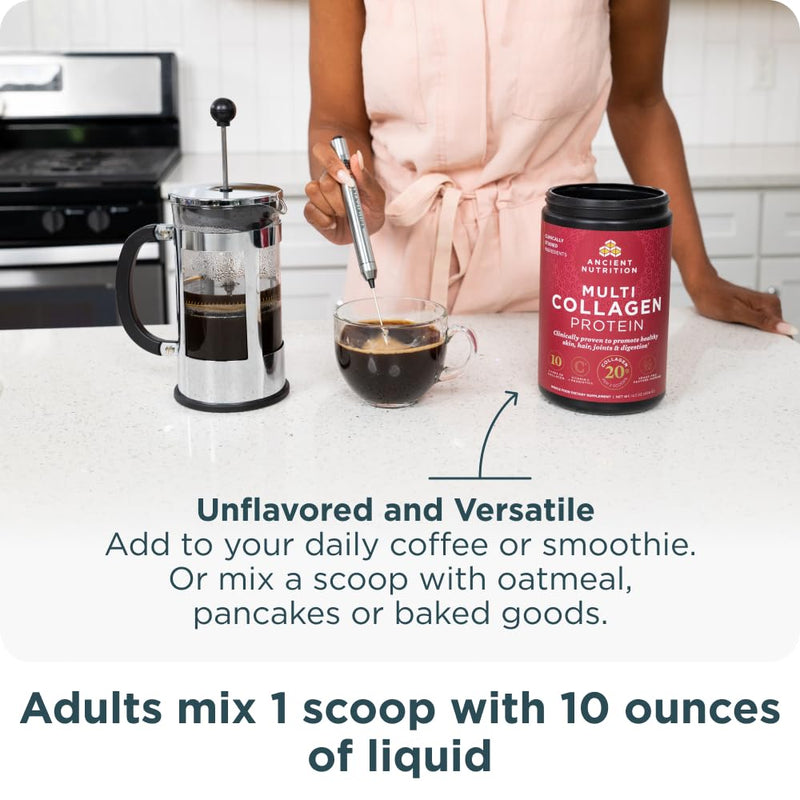 [Australia] - Ancient Nutrition Collagen Peptides Powder, Multi Collagen Protein, Women & Men, Vitamin C, Probiotics, Hydrolyzed Collagen, Supports Skin, Joints, Gut Health, Unflavored, 40 Servings 