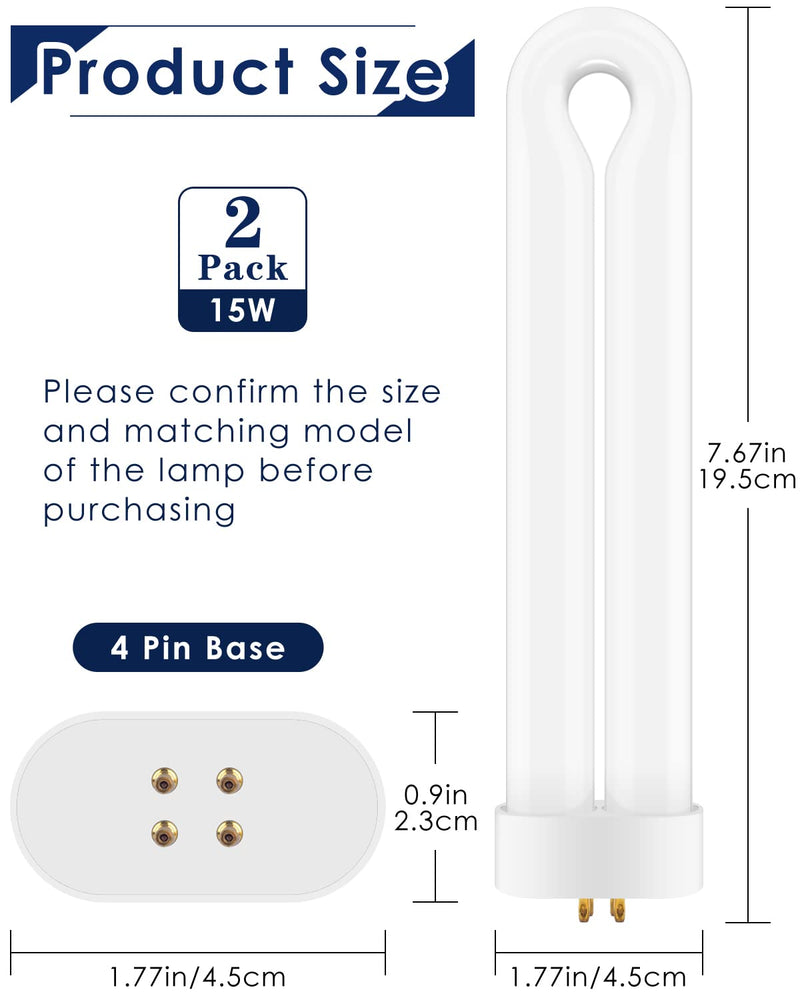 [Australia] - 2 Pack Replacement Bulbs FUL15W BL with 4 Pin Base, U Shaped Lamp Tube Compatible for Flowtron BK-15D, for Stinger FP15, for TZ15, for BB-15WHT, Indoor Outdoor 15W U Shape Light Bulbs for T6 T8 T9 White 