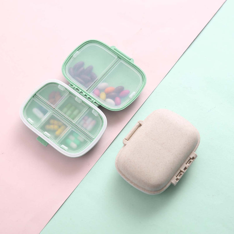 [Australia] - MEACOLIA 2 Pack 8 Compartments Travel Pill Organizer Box Moisture Proof Small Pill Case for Pocket Purse Daily Pill Holder Container for Medicine Vitamin (Cyan & Khaki) Cyan & Khaki 