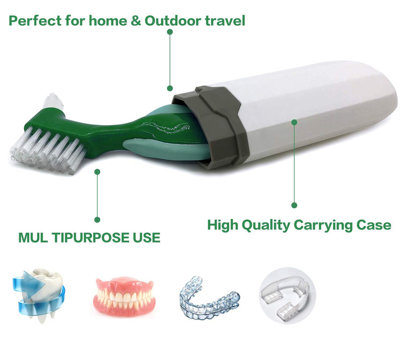 [Australia] - Denture cleaning kit,Denture Case,Denture Cups Bath, Toothbrush with hard denture, Dentures Container with Basket Denture Holder for Travel,Mouth Guard Night Gum Retainer Container (Green) green 