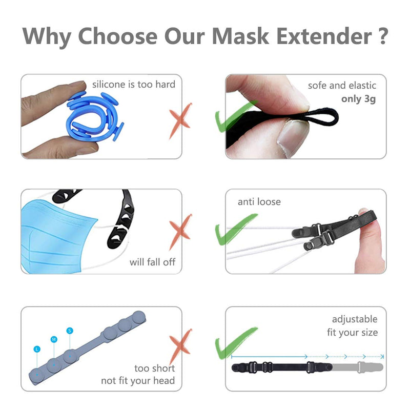 [Australia] - Mask Extender Strap, 10Pcs Elastic Fabric Mask Holder Clip Ear Protector with Adjustable Strap for Back of Head Ear…… Black（10 Pcs） 