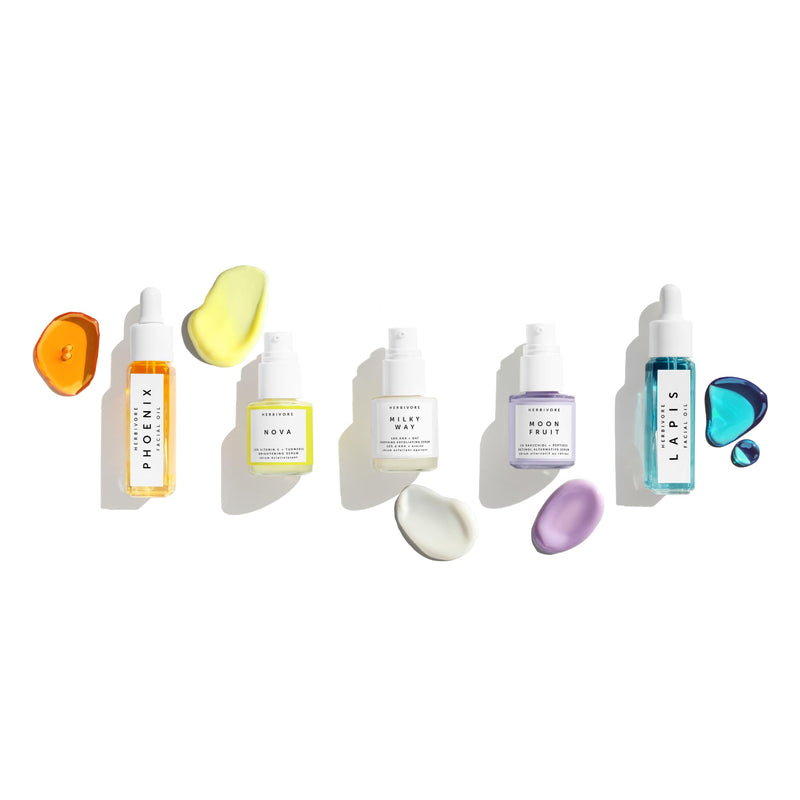HERBIVORE Rainbow Minis Set | Face Serums + Oils Best Sellers Collection | Includes 5 mini serums & face oils. Targets dryness, dullness, texture, uneven tone and fine lines for a glow routine