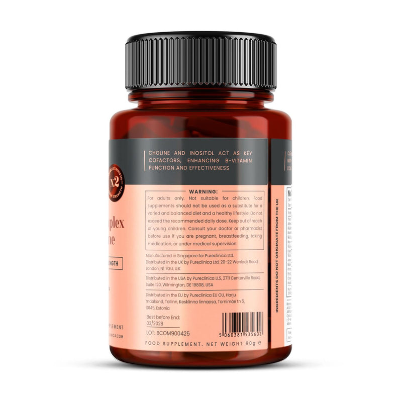 Extra Strength B Complex with Inositol & Choline x 90 Caplets – High-Potency B Vitamins for Energy, Brain & Nerve Support – 3 Months Supply 90 count (Pack of 1)