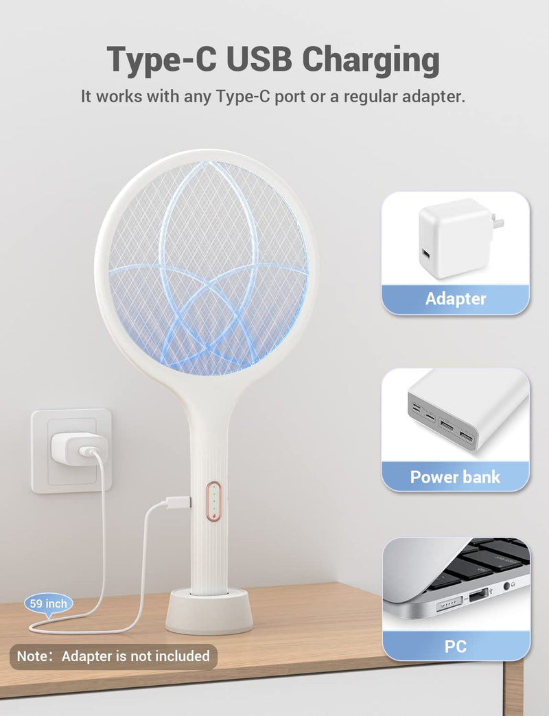 [Australia] - YISSVIC Electric Fly Swatter 4000V Bug Zapper Racket Dual Modes Mosquito Killer with Purple Mosquito Light Rechargeable for Indoor Home Office Backyard Patio Camping (White) White 