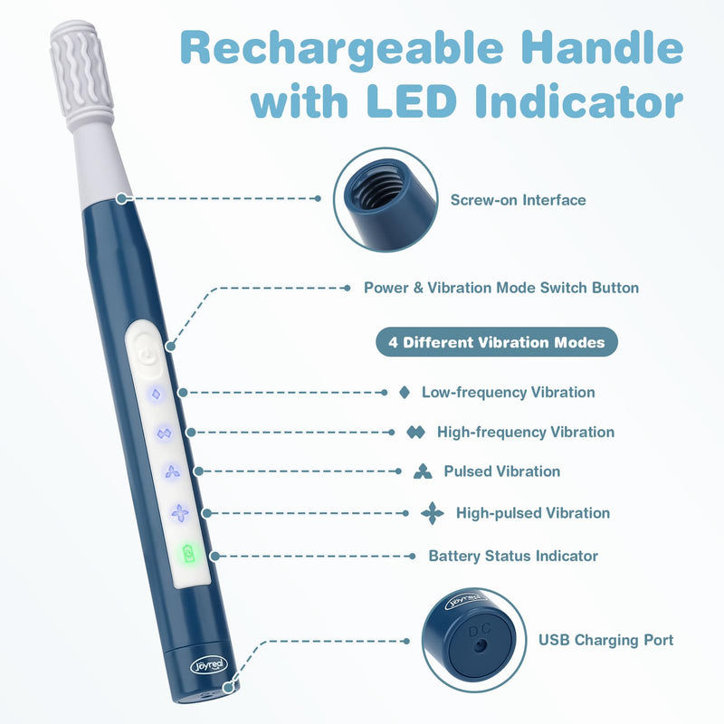 Joyreal SensoryBuzz Oral Motor Vibration Kit with 7 Textured Silicone Heads | Rechargeable, 4 Modes Vibrating Teether, Autism Sensory Products, Speech Therapy Tools, Stimulate Self Feeding, Sensory Needs