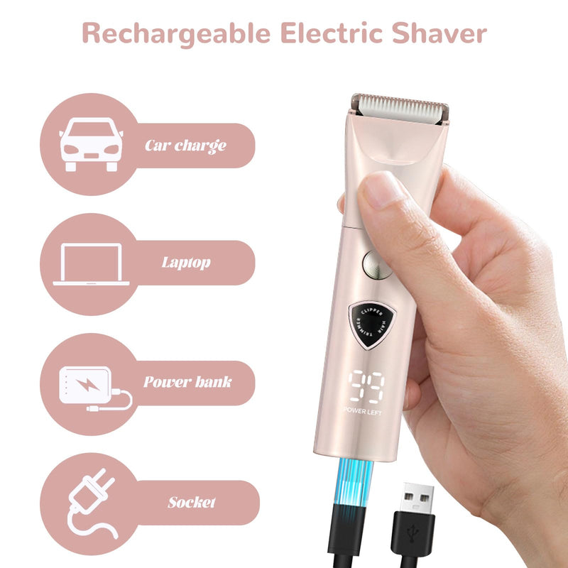 Bikini Trimmer for Women, 5 in 1 Painless Electric Shaver, Waterproof Wet & Dry Body Shaver, Rechargeable Pubic Hair Trimmer for Women,Replaceable Lady Razor for Underarm Leg Arm Body (5 in 1)