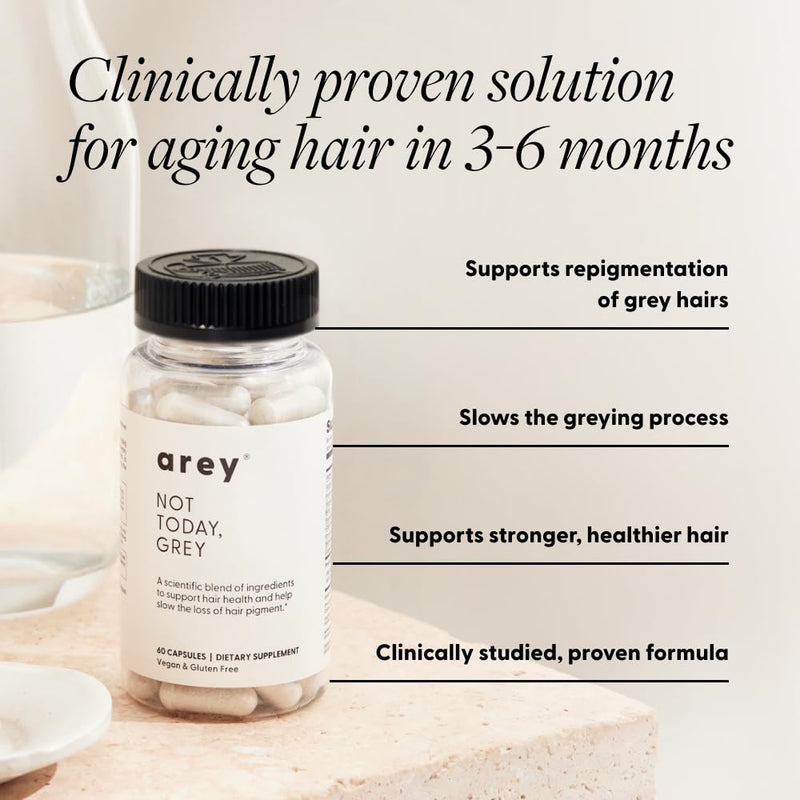 Arey Not Today, Grey Daily Hair Supplement for Women & Men, 1 Month | Slows Grey Hair Growth in 3–6 Months, Support for Thicker, Healthier Hair, Biotin, B + D Vitamins, Vegan & Gluten-Free