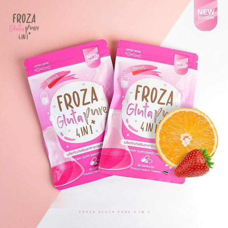 Froza Gluta Pure Natural & Organic Glutathione Coenzyme Q10 Vitamin C & Alphalipoic Acid Straberry Extract Flavoured Capsules - 60 Capsules