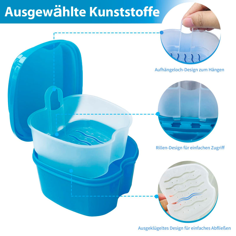 [Australia] - YunSchauen Denture Box Denture Box Retainer Container Storage Box with Hanging Strainer for False Teeth Storage Cleaning Dark Blue Blue 