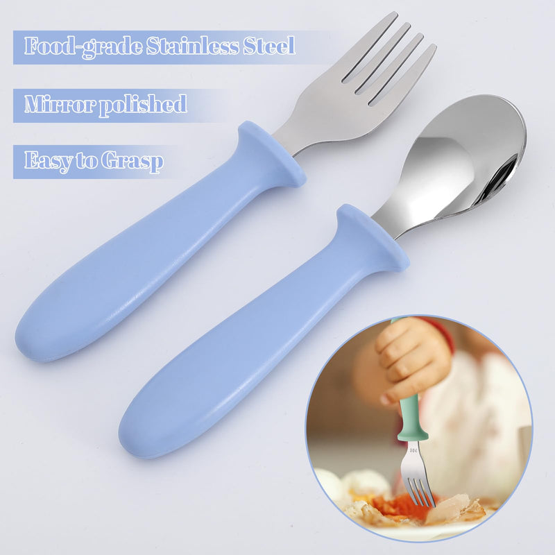 [Australia] - Pimoys 6 Pieces Toddler Utensils Forks and Spoons,Kids Silverware Set with Plastic Handle Stainless Steel Toddler Silverware,Dishwasher Safe blue/green/pink 