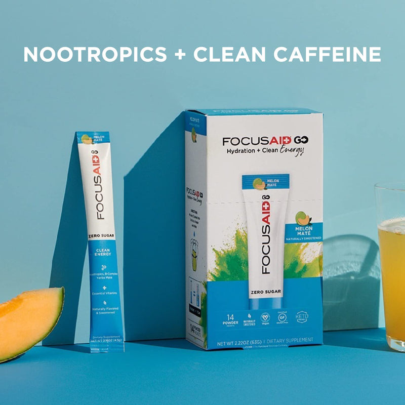 [Australia] - FOCUSAID GO Nootropics Energy Blend, Zero Sugar, Alpha-GPC, GABA, B-Complex, Yerba Mate, Green Tea, Keto Friendly, 100mg Natural Caffeine (Pack of 14) Focusaid Go! 14 Servings (Pack of 1) 