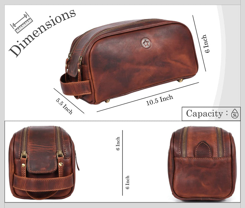 10" Premium Leather Toiletry Travel Pouch With Waterproof Lining | King-Size Handcrafted Vintage Dopp - Kit By Aaron Leather Goods (Dark Brown) Dark Brown