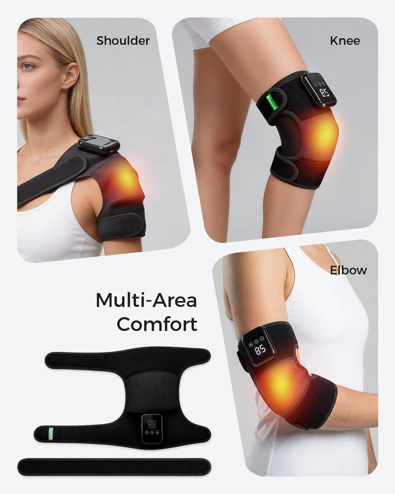 3-in-1 Knee Massager for Pain Relief with Heat, FSA Eligible HSA Portable Heated Knee Brace with Extension Strap for Knee, Elbow & Shoulder, Cordless Rechargeable Electric Massagers (Single) Single