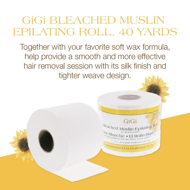 [Australia] - GiGi Bleached Muslin Epilating Roll for Soft Wax – Professional Hair Removal Waxing Strip Roll, 40 Yards 1 Count (Pack of 1) Bleached Muslin Roll, 3.5 in x 40 Yards 