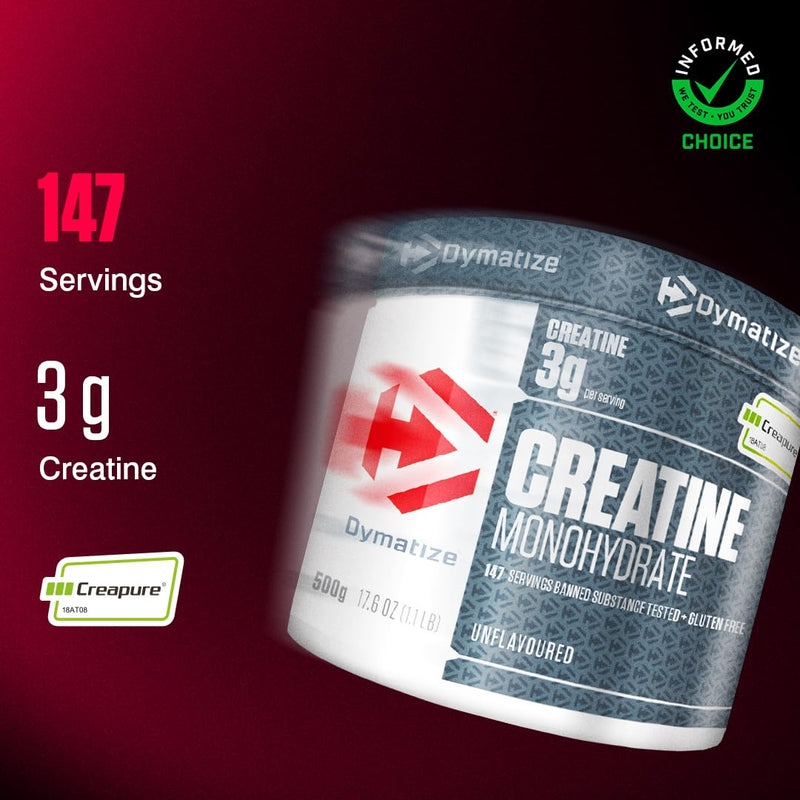 Dymatize Creatine Monohydrate Unflavoured Powder 500g - 100% Creapure Creatine - Amino acids - creatine 147 Servings