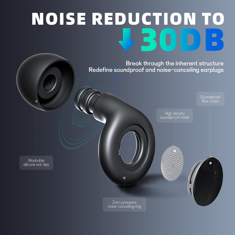 [Australia] - Ear Plugs for Sleeping Noise Cancelling, Perfect -30dB Reusable Hearing Protection EarPlugs in Flexible Silicone for Sleep, Focus, Noise Sensitivity - Black 