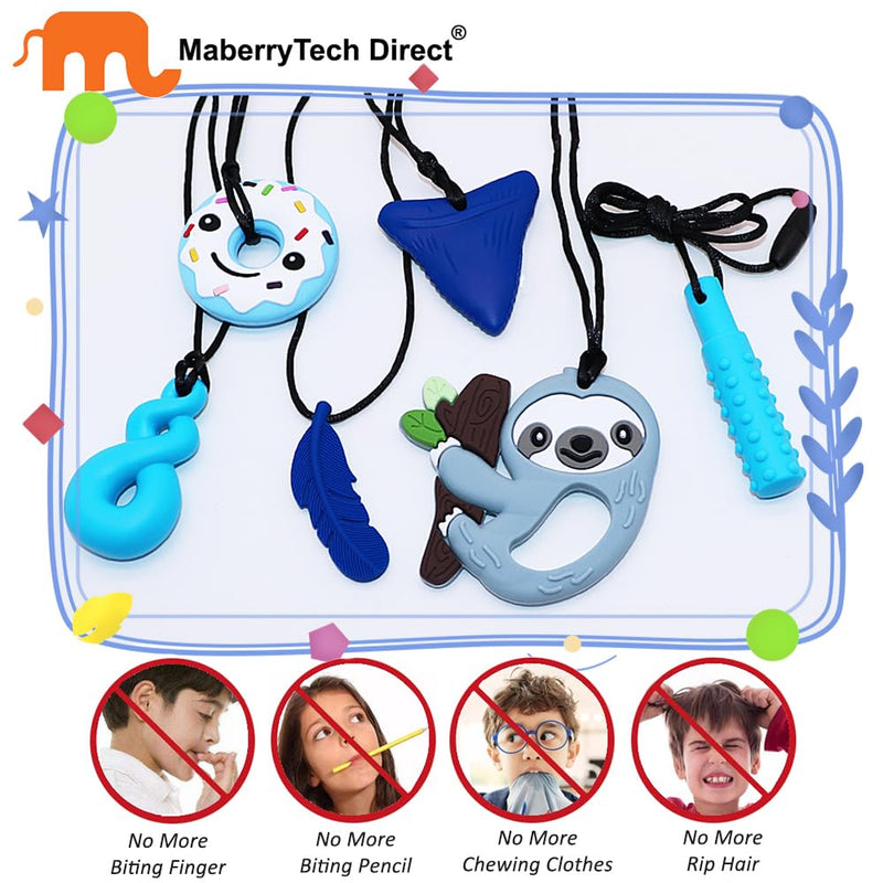 [Australia] - Chew Necklaces for Sensory Kids Boys Girls, 6 Pack Chewy Necklace Sensory Toys for Kids with Autism, Silicone Oral Motor Aids Chew Toys for Children Adults Reduce Fidgeting Blue Sloth 