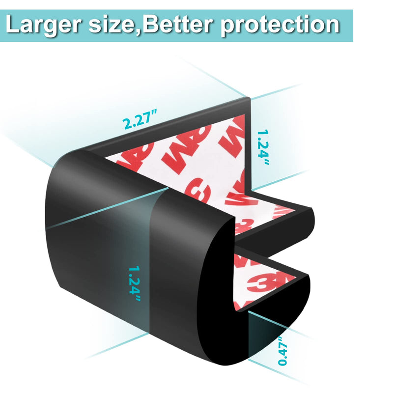 [Australia] - 12 Pack Soft Corner Protector Baby Proofing Edge and Corner Guards, Safety Pre-Taped Rubber Foam Furniture Bumper for Fireplace, Table, Stair, Cabinet (Black) Black 