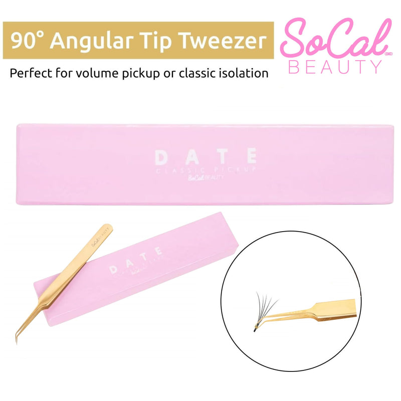 Date Classic Pickup Lash Tweezer by SoCal Beauty | Precision Gold Eyelash Tweezer for Eyelash Extensions, Hand-Tested with 1mm Guide – Ideal Lash Tweezer for Eyelash Extension 1